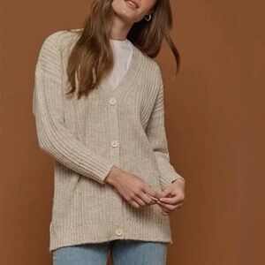 Tradlands Judith Cocoon Wool Blend Sweater Cardigan in Oatmeal Heather Sz M